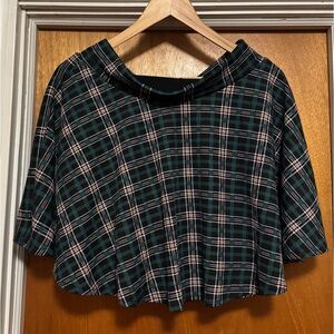 NWT DJT Flared Green Plaid Women's Stretchy Mini Skater Skirt w/Shorts Sz L